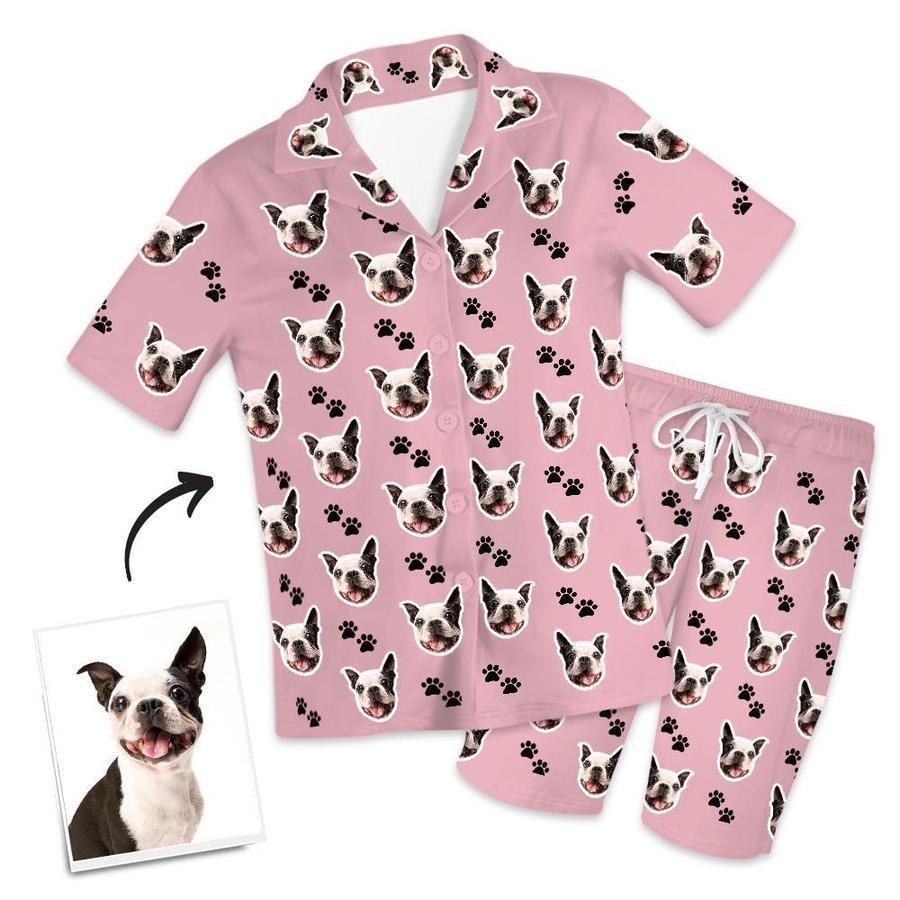 Custom Dog Face And Footprints Pajamas Personalised Photo Short Pajamas