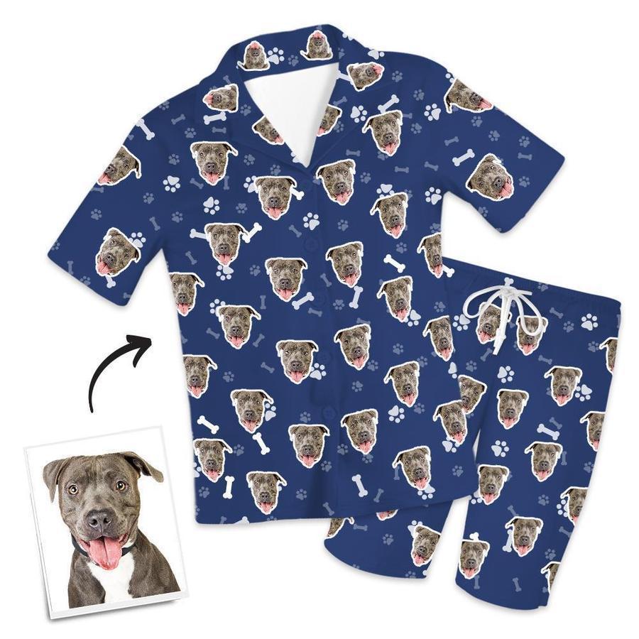 Custom Dog Face Short Sleeved Pajamas Personalised Pet Bone Pajamas