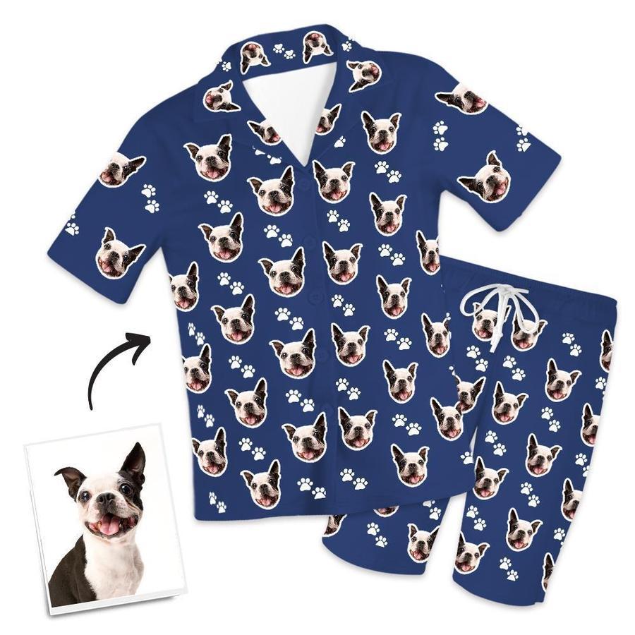 Custom Dog Face And Footprints Pajamas Personalised Photo Short Pajamas