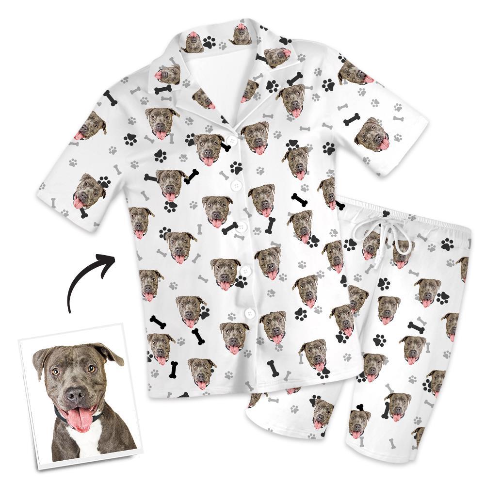 Christmas Gifts Custom Pajamas with Dog Face Bones And Footprints Short Sleeved Pajamas