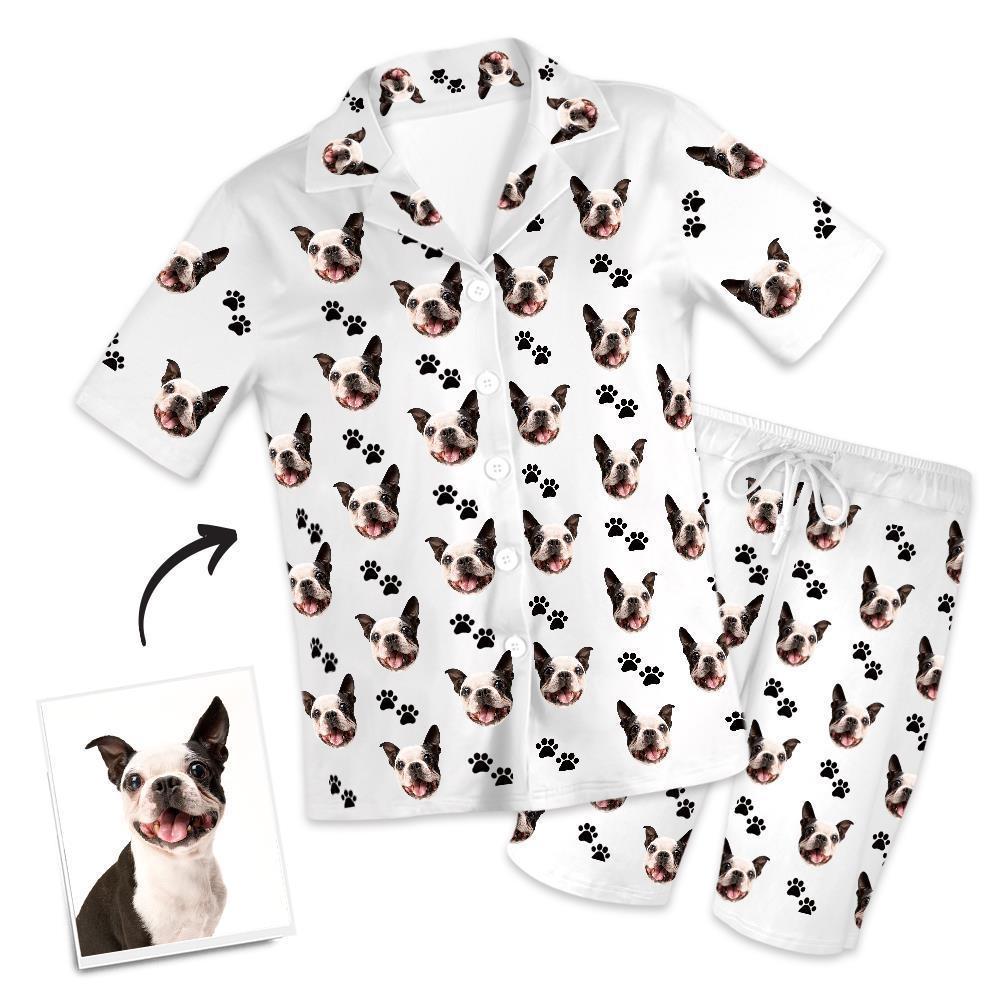 Custom Dog Photo Short Pajama Pants, Nightwear, Sleepwear, Footprints