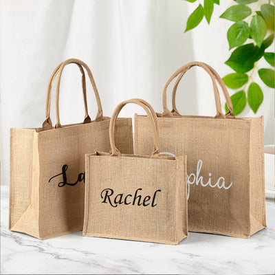 Personalized Burlap Bags Custom Name Monogram Beach Tote Bag Gift for Her - mysiliconefoodbag