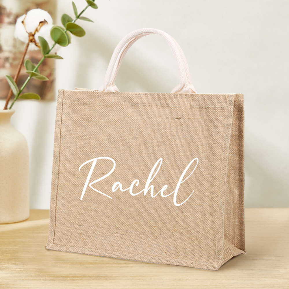 Personalized Burlap Bags Custom Name Monogram Beach Tote Bag Gifts for Her