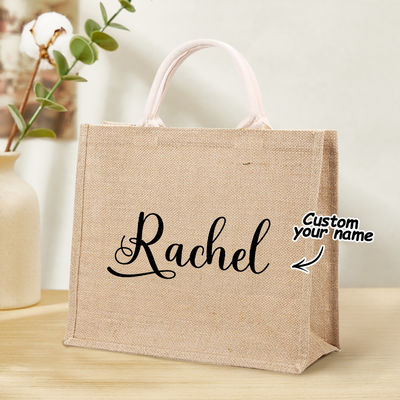 Personalized Burlap Bags Custom Name Monogram Beach Tote Bag Gifts for Her - mysiliconefoodbag