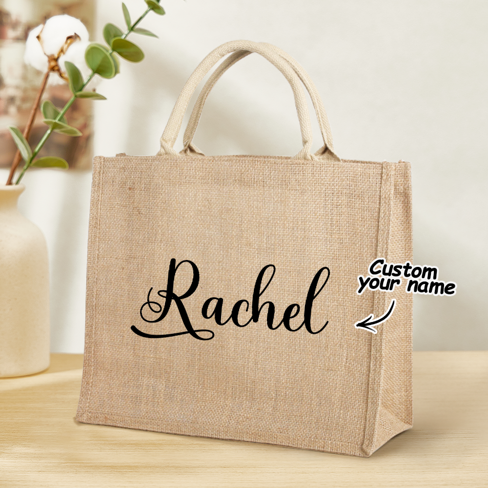 Personalized Burlap Bags Custom Name Monogram Beach Tote Bag Gifts for Her