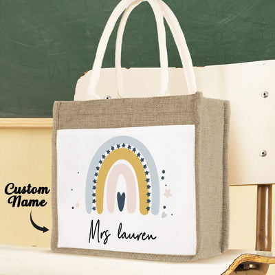 Personalized Teacher Bag Large Jute Bag Gift for Teacher - mysiliconefoodbag