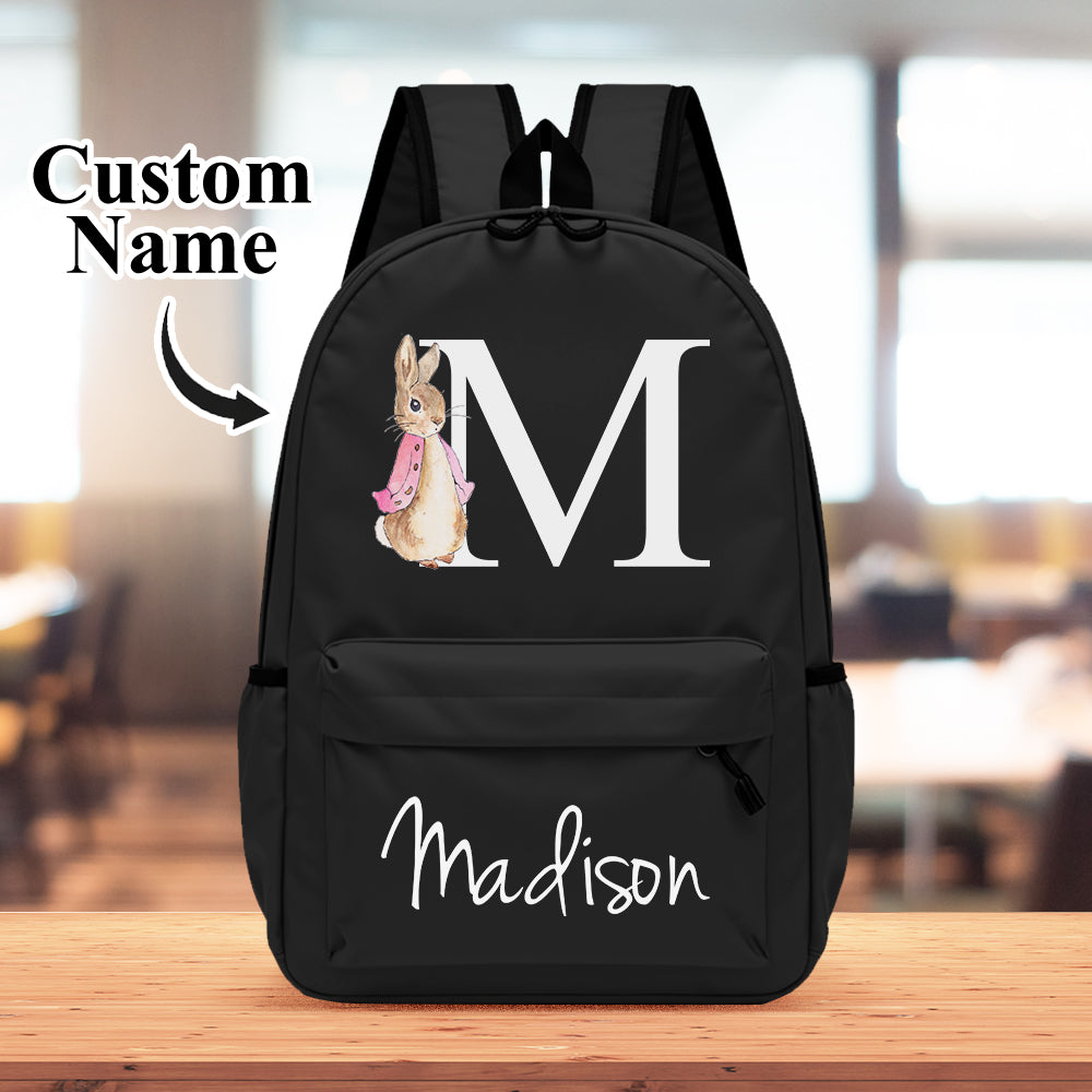 Personalised Name Initial Backpack with Rabbit Design Girls Boys Kids School Bag Back to School Gifts