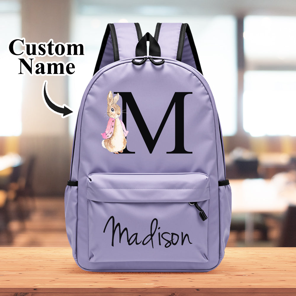 Personalised Name Initial Backpack with Rabbit Design Girls Boys Kids School Bag Back to School Gifts