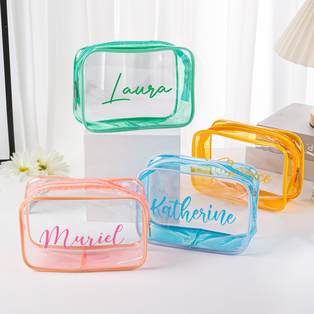 Personalized Name Makeup Bag Clear Waterproof Cosmetic Bag Birthday Wedding Gift for Her