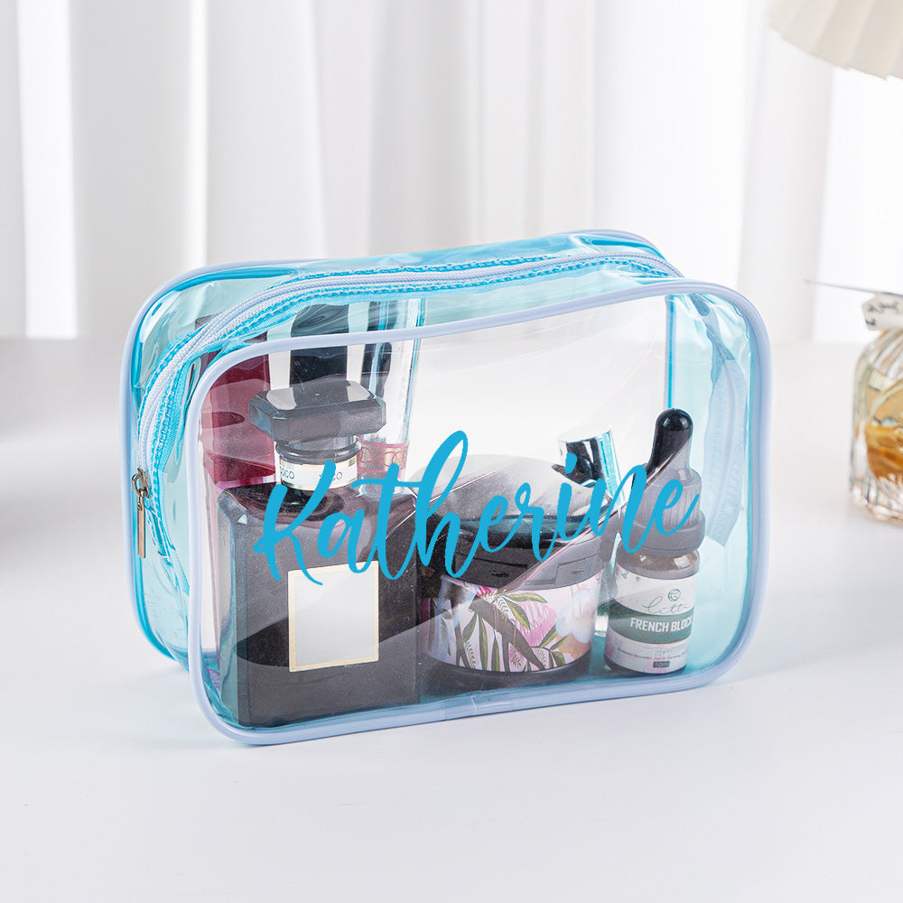 Personalized Name Makeup Bag Clear Waterproof Cosmetic Bag Birthday Wedding Gift for Her