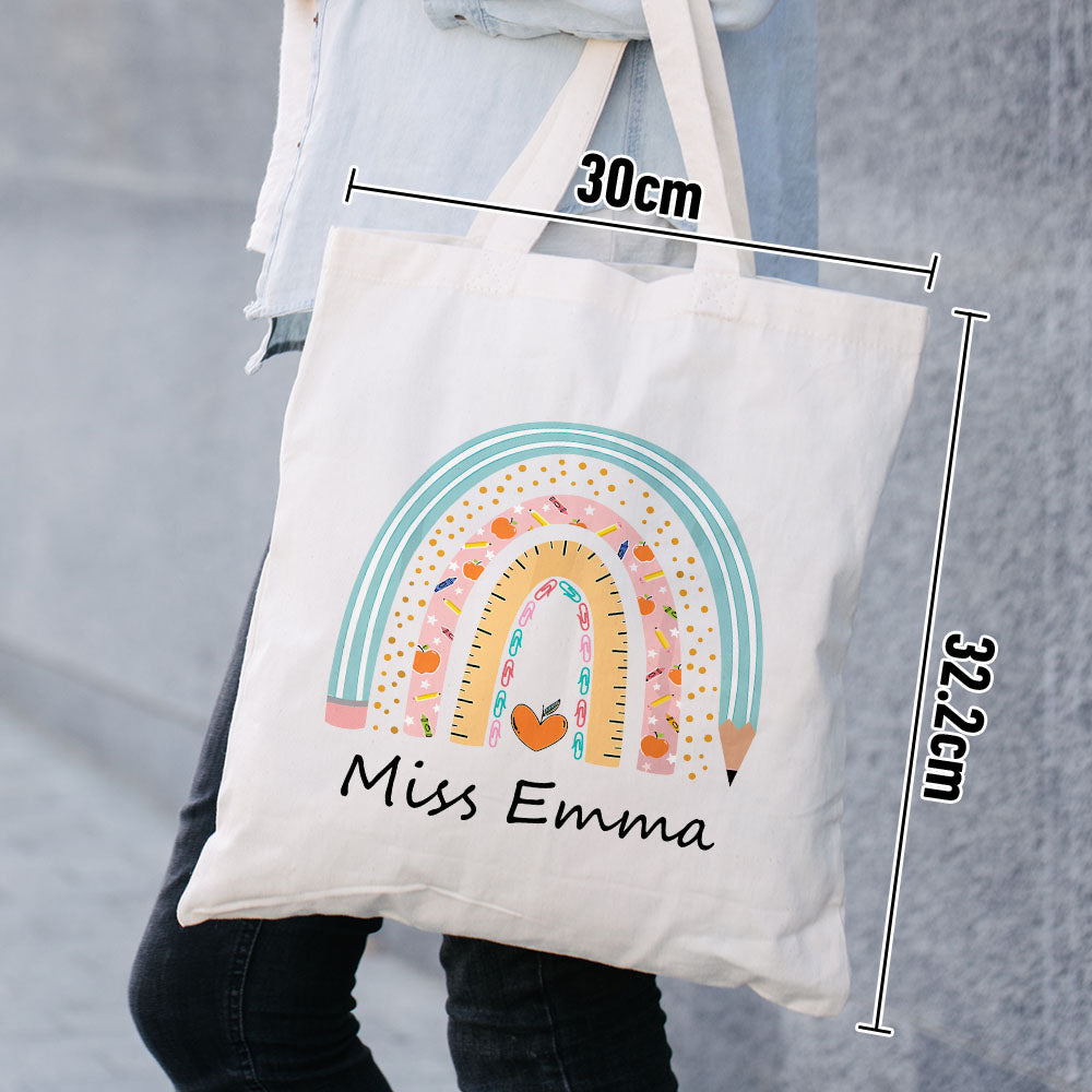 Personalized Teacher Tote Bag Boho Rainbow Tote Bag Gift For Teacher