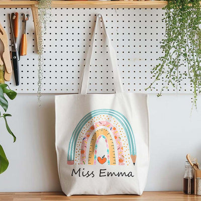 Personalized Teacher Tote Bag Boho Rainbow Tote Bag Gift For Teacher - mysiliconefoodbag