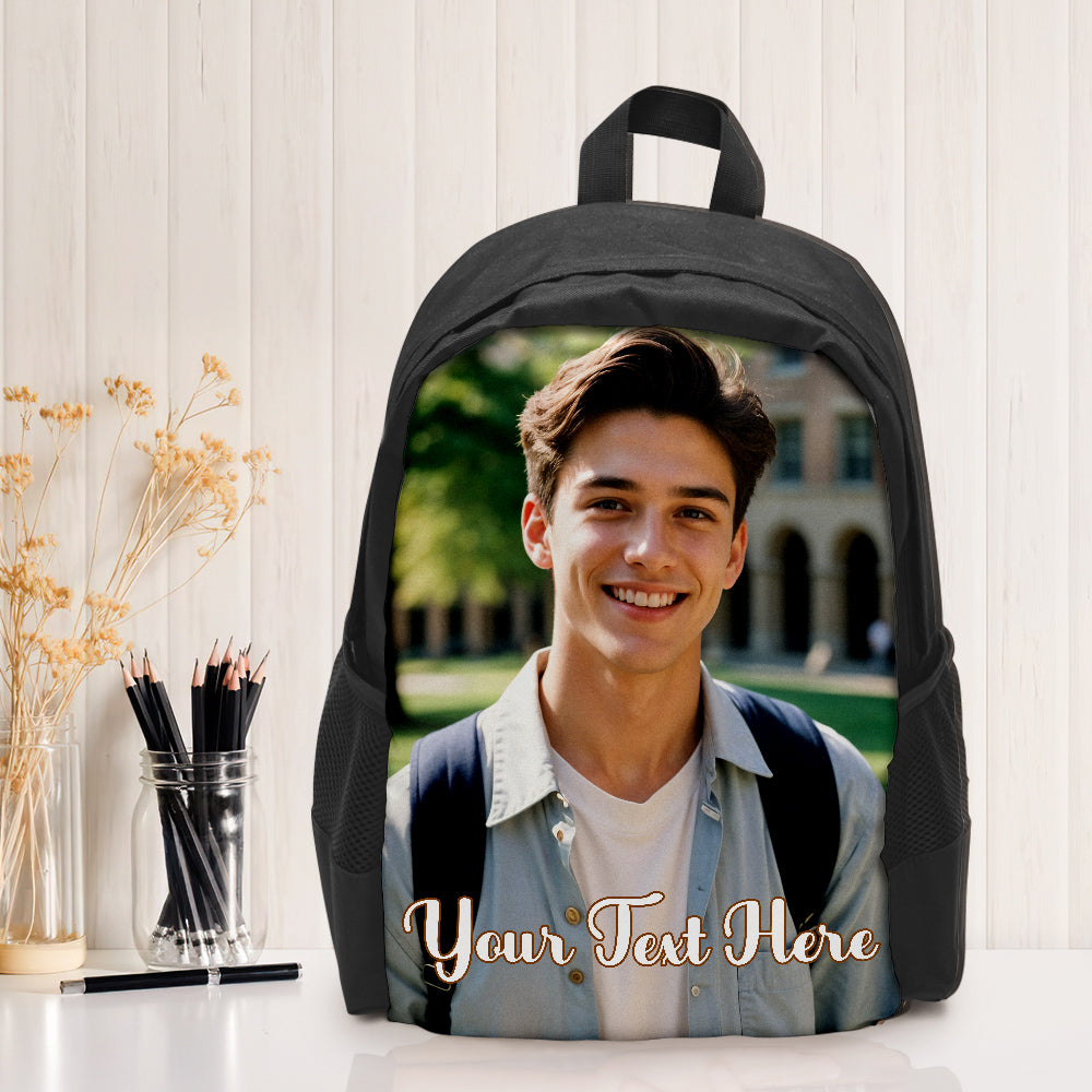 Custom Photo School Backpack, Back To School Gifts, Personalized Photo Text Backpack