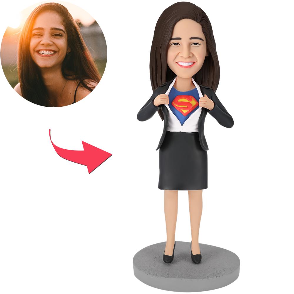 Office Superwoman Custom Bobblehead With Engraved Text