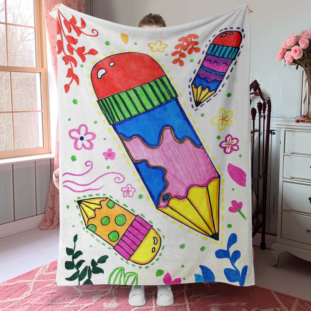 Custom Photo Blanket Turn Kid's Drawings into Blanket Gift for Parents from Kids