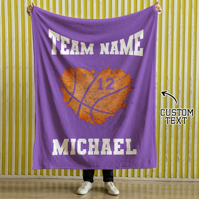 Personalized Basketball Blanket: Custom Name & Number Basketball Heart Blanket - Ideal Gift for Basketball Players or Teams - mysiliconefoodbag