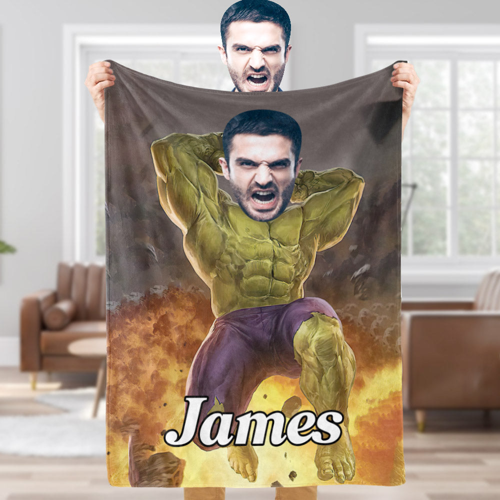 Custom Face Blanket Personalized Photo and Text Incredible Hulk Blanket Minime Blanket Best Gift For Him