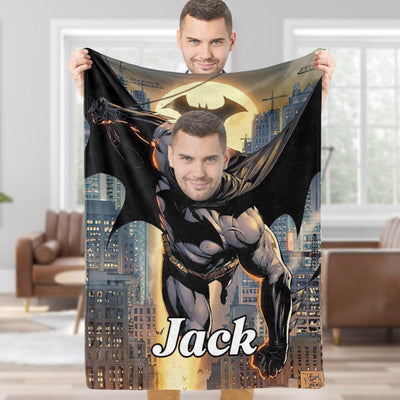 Custom Face Blanket Personalized Photo and Text Invincible Muscle Batman Blanket Minime Blanket Best Gift For Him - mysiliconefoodbag