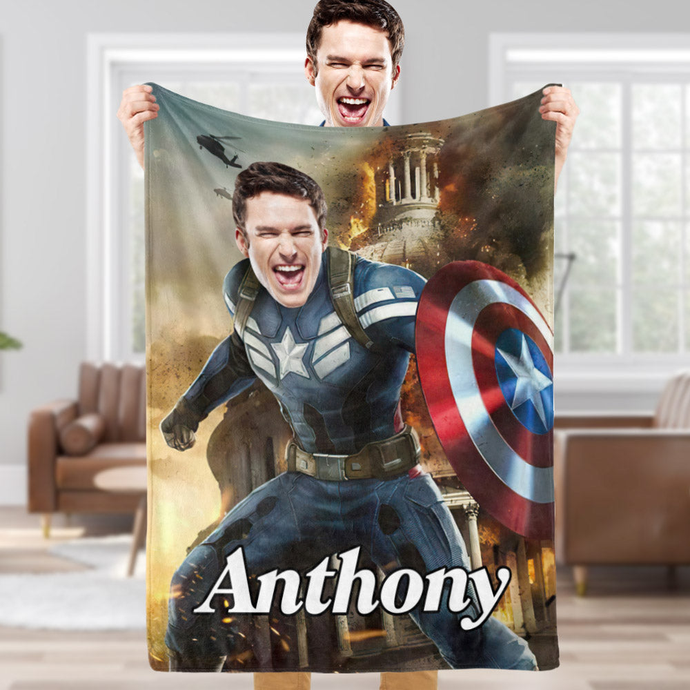 Custom Face Blanket Personalized Photo and Text Bloodbath Captain America Blanket Minime Blanket Best Gift For Him