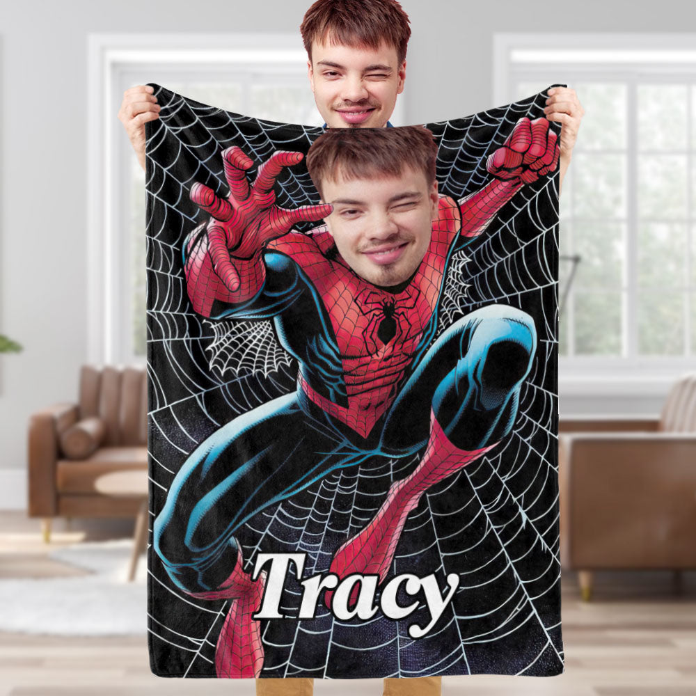 Custom Face Blanket Personalized Photo and Text Invincible Spider-Man Blanket Minime Blanket Best Gift For Him