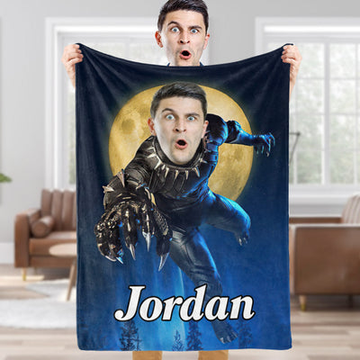 Custom Face Blanket Personalized Photo and Text Super Panther Blanket Minime Blanket Best Gift For Him - mysiliconefoodbag