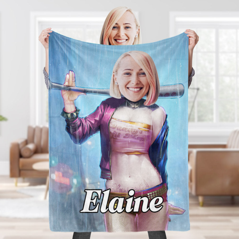 Custom Face Blanket Personalized Photo and Text Real Harley Quinn Blanket Minime Blanket Best Gift For Him