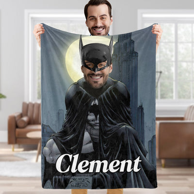 Custom Face Blanket Personalized Photo and Text Masked Batman Blanket Minime Blanket Best Gift For Him - mysiliconefoodbag