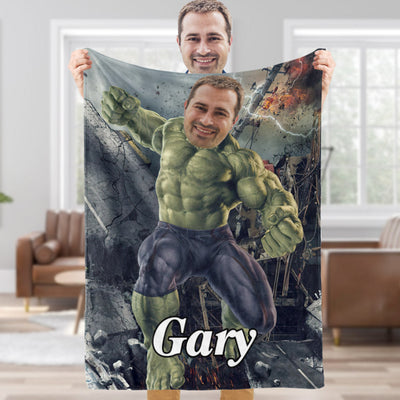 Custom Face Blanket Personalized Photo and Text Crack Slam Hulk Blanket Minime Blanket Best Gift For Him - mysiliconefoodbag