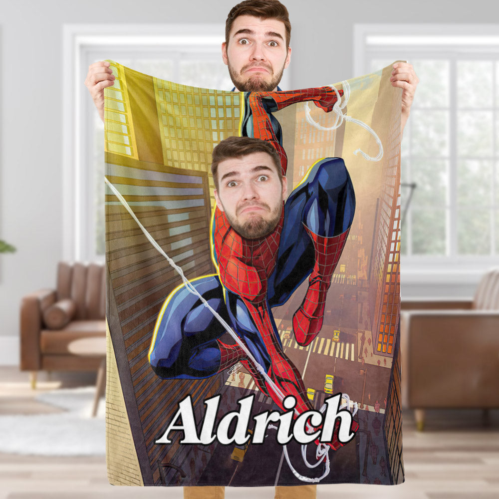 Custom Face Blanket Personalized Photo and Text Arachnid Flying Spider-Man Blanket Minime Blanket Best Gift For Him