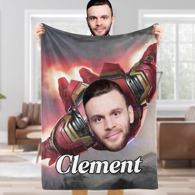 Custom Face Blanket Personalized Photo and Text Parallel Flight Iron Man Blanket Minime Blanket Best Gift For Him - mysiliconefoodbag