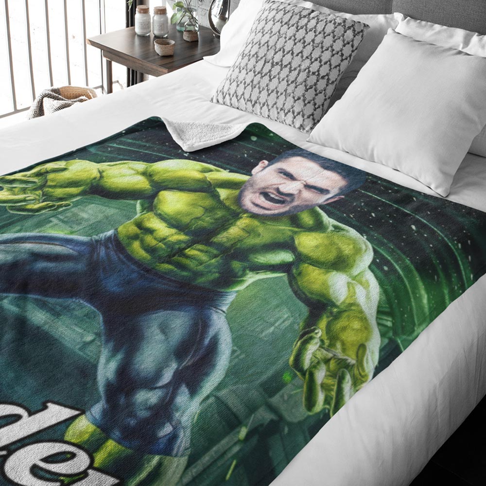 Custom Photo Blanket Personalized Face Blanket Customized The Incredible Hulk Blanket Gift for Him