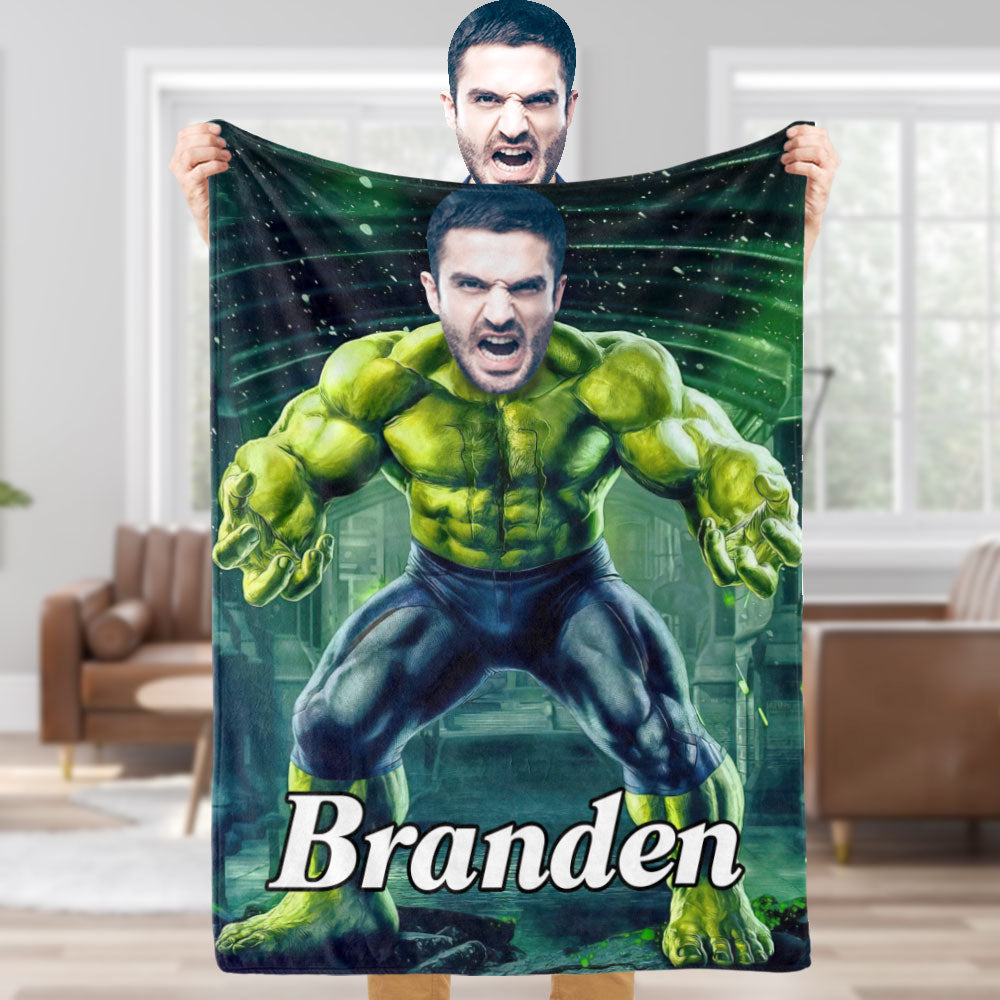 Custom Photo Blanket Personalized Face Blanket Customized The Incredible Hulk Blanket Gift for Him