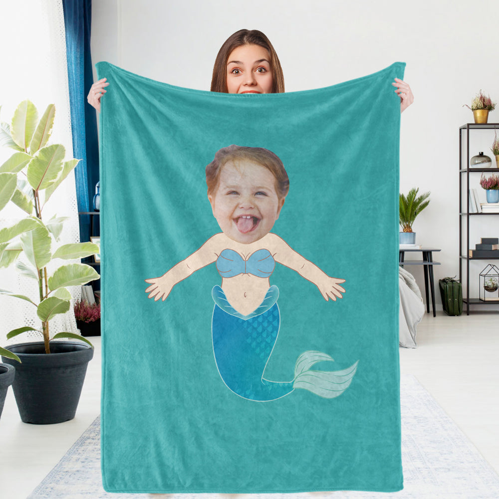 Custom Photo Blanket Unique Blue Mermaid Personalized Photo Gifts Unique Customized Gifts