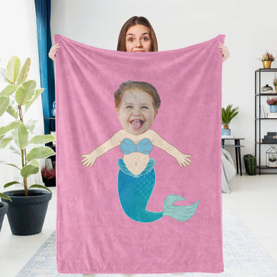 Custom Photo Blanket Unique Blue Mermaid Personalized Photo Gifts Unique Customized Gifts - mysiliconefoodbag