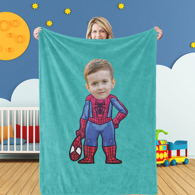 Gifts for Son Custom Face Spiderman Blankets Custom Photo Blanket Personalized Face Blanket - mysiliconefoodbag