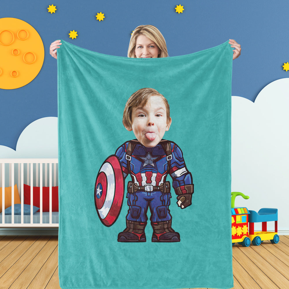 Gifts for Son Custom Capatin American Blankets Custom Photo Blanket Personalized Face Blanket