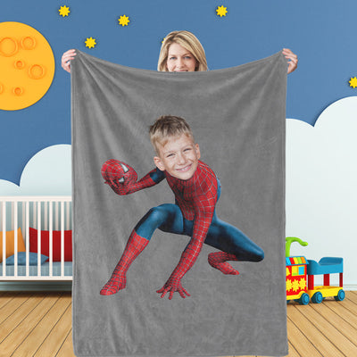 Son's Gifts Custom Spiderman Blankets Personalized Face Blankets Photo Blankets - mysiliconefoodbag