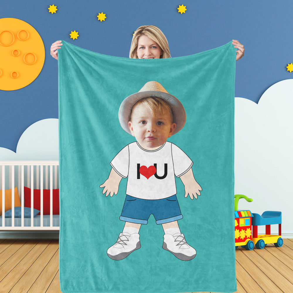 Surperise for Family Custom Face Blankets Personalized Photo Blanket - I Love U