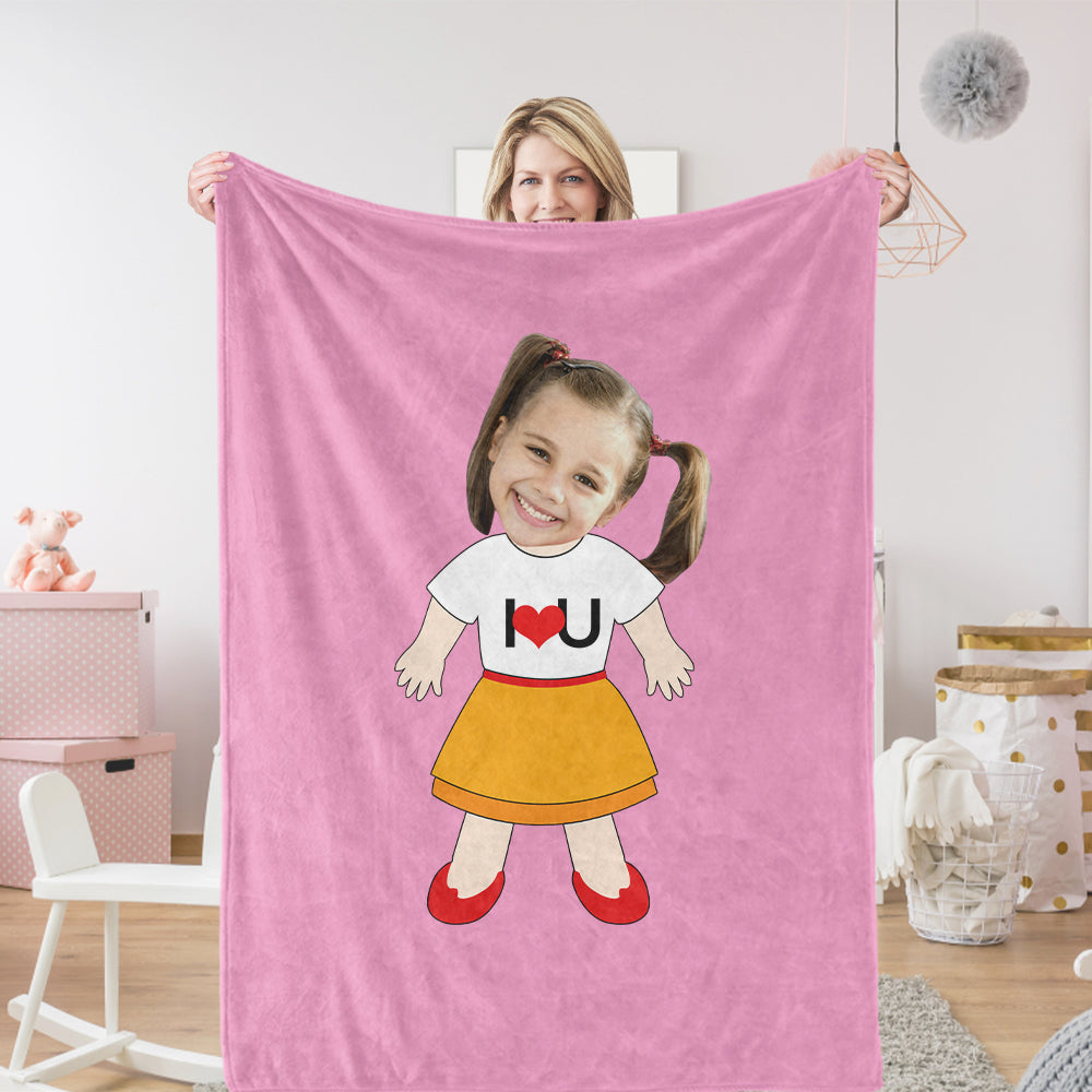 Kids Photo Blankets Surperise for Family Custom Face Blankets Personalized Photo Blanket - I Love U