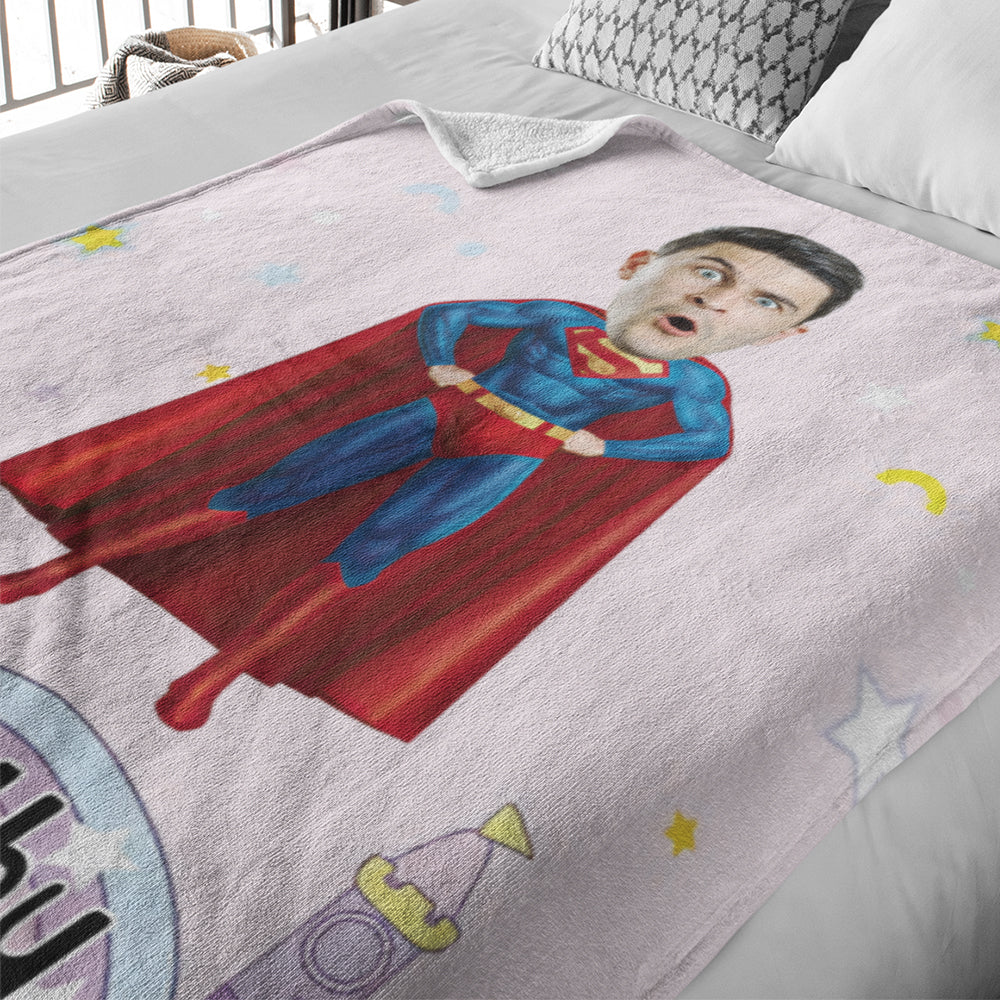 Custom Superman Minime Blanket Face Photo Blanket Personalized Photo and Text Blanket A Unique Cool Gift For Him