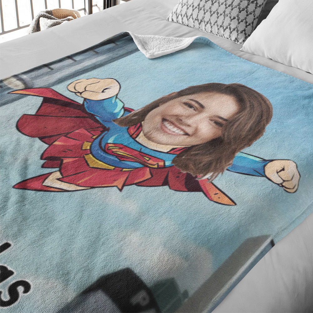 Custom Superhero Girl Minime Blanket Face Photo Blanket Personalized Photo and Text Blanket Best Gift For Her