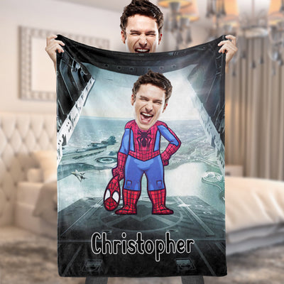 Custom Spiderman Minime Blanket Face Photo Blanket Personalized Photo and Text Blanket Best Gift - mysiliconefoodbag