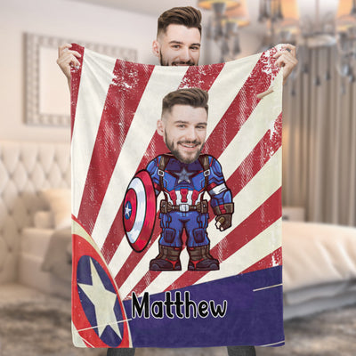 Custom Face Photo Blanket Personalized Photo and Text Blanket Captain America Minime Blanket A Unique Cool Gift For Him - mysiliconefoodbag