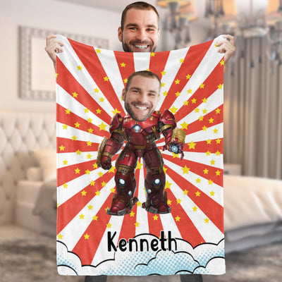 Custom Face Photo Blanket Personalized Photo and Text Blanket Iron Man Minime Blanket A Unique Cool Gift For Him - mysiliconefoodbag