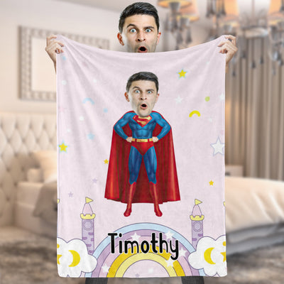 Custom Superman Minime Blanket Face Photo Blanket Personalized Photo and Text Blanket A Unique Cool Gift For Him - mysiliconefoodbag