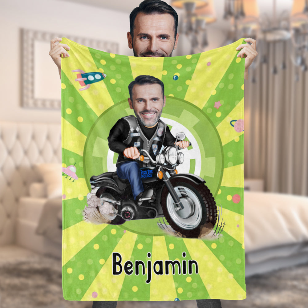 Custom Face Photo Blanket Personalized Photo and Text Blanket Minime Motorcycle Man Blanket A Unique Cool Gift