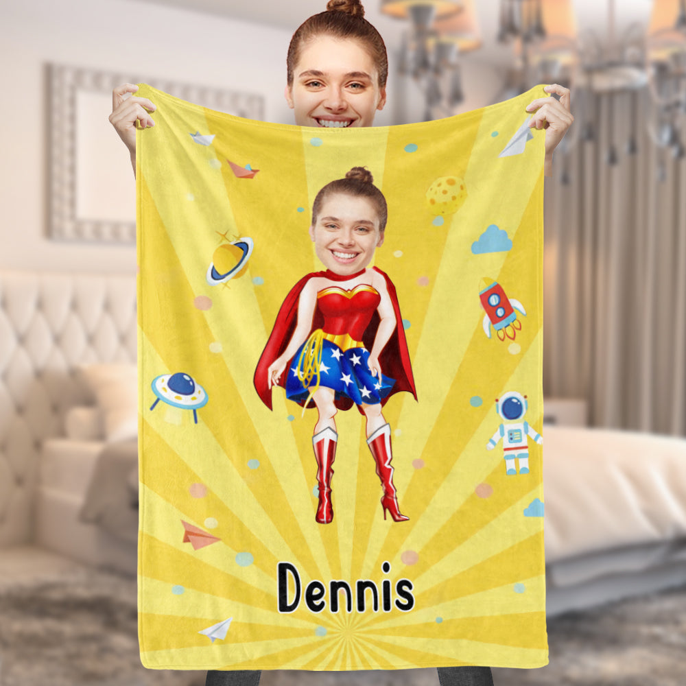 Custom Face Photo Blanket Personalized Photo and Text Blanket Minime Superwoman Blanket A Unique Cool Gift