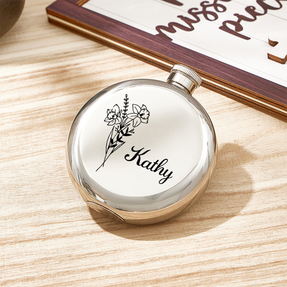 Personalized Name Flask with Birth Flower Custom Flask Gift for Bridesmaid Bachelorette Friends