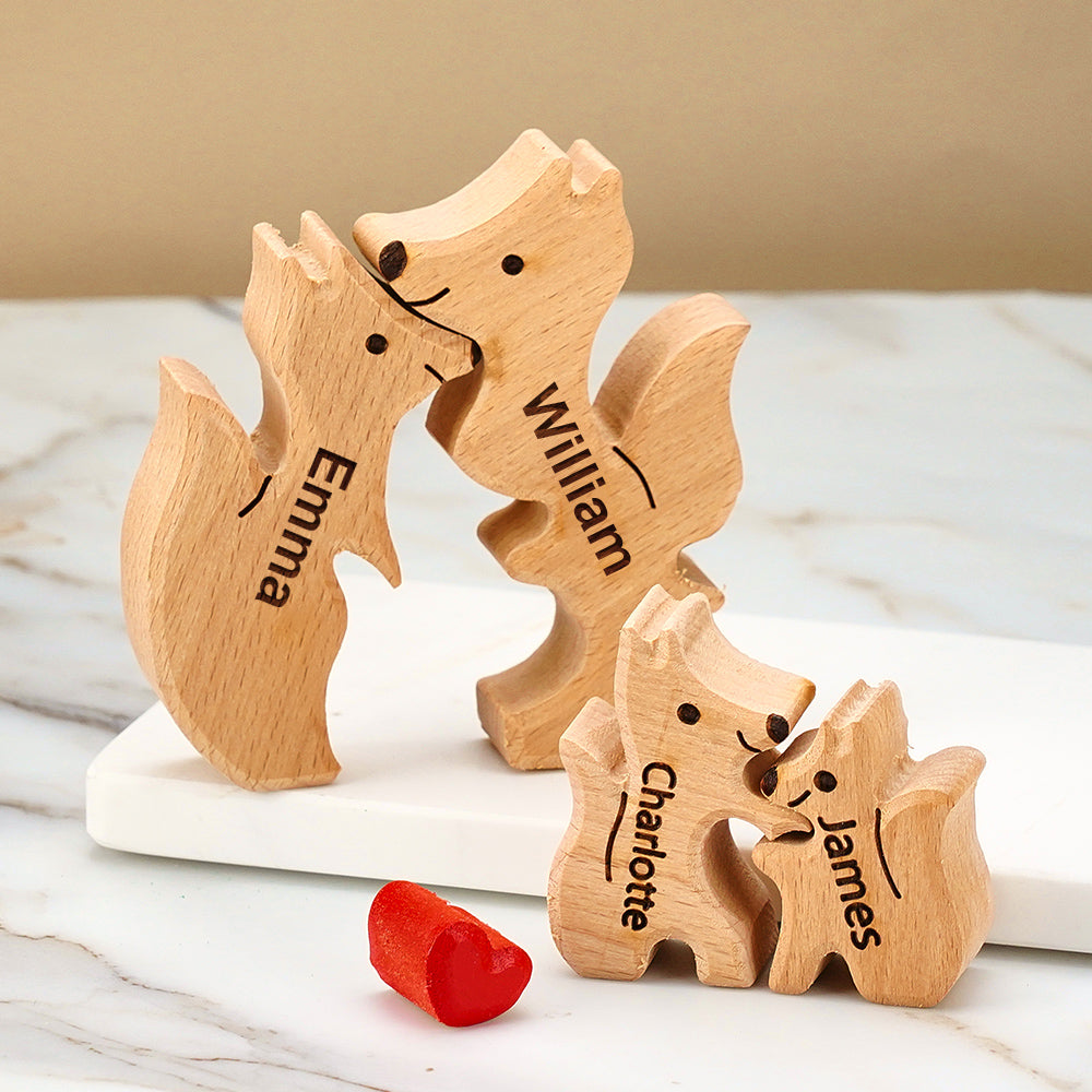 Wooden Fox Family Puzzle Custom Names House Warming Gifts