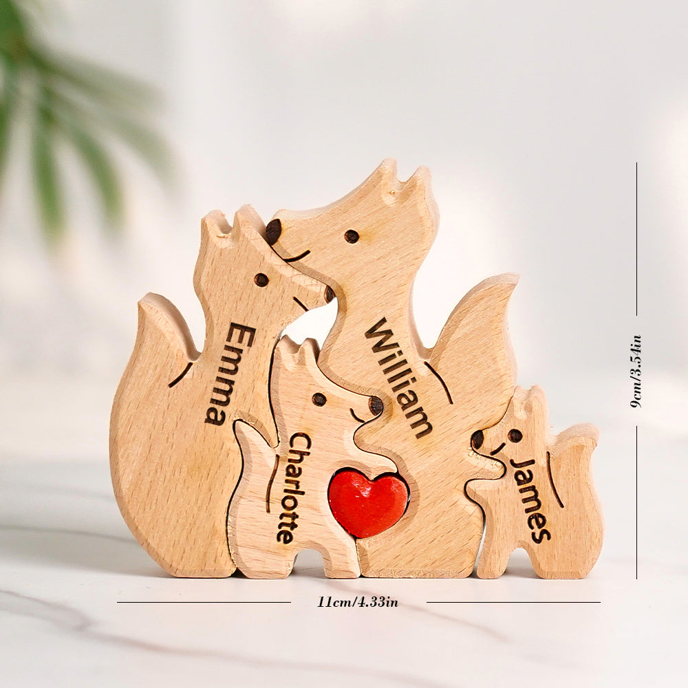 Wooden Fox Family Puzzle Custom Names House Warming Gifts